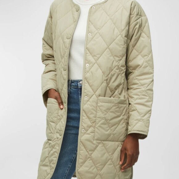 Michael Stars Women’s NWOT Small Sonnet Snap Front Quilted Coat in Light Olive - Picture 1 of 4